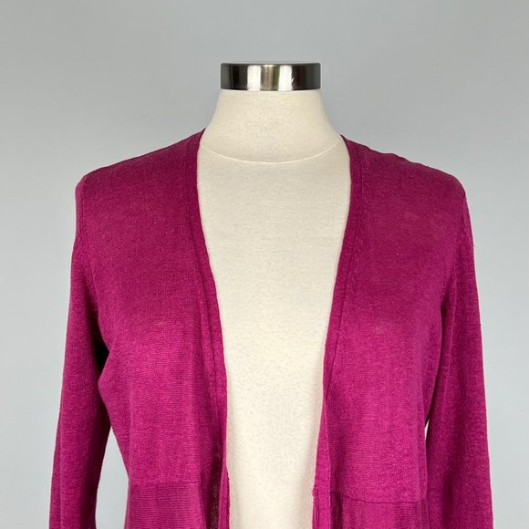 Eileen Fisher Womens Linen Silk Open Front Cardigan Sweater Raspberry size Small - Picture 2 of 12